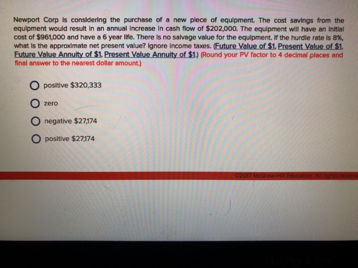 Solved Newport Corp is considering the purchase of a new