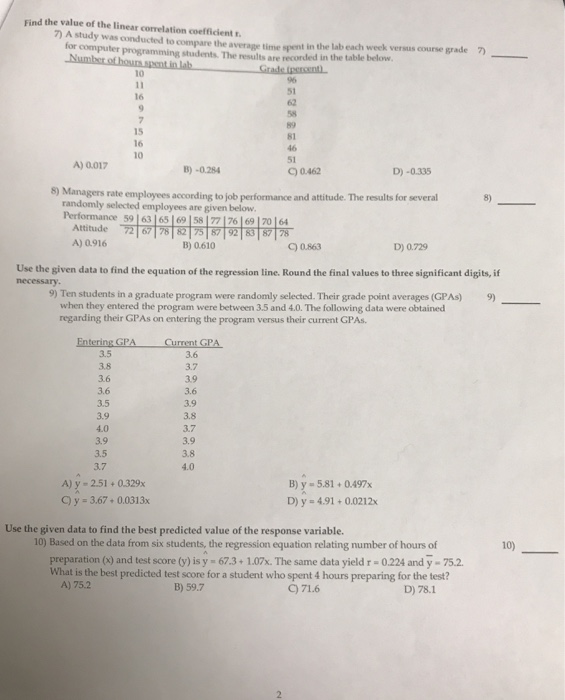 Solved Find the value of the linear correlation coefficient | Chegg.com