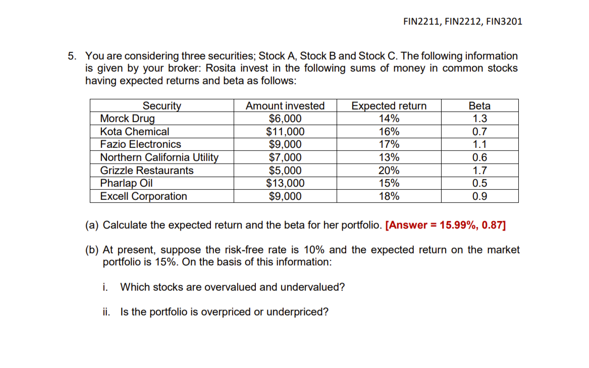 Solved You are considering three securities; Stock A, Stock | Chegg.com