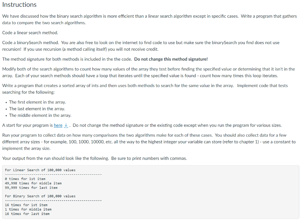 Solved Instructions We have discussed how the binary search | Chegg.com
