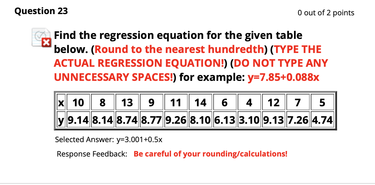 Solved Question 18 O out of 2 points For the following data | Chegg.com