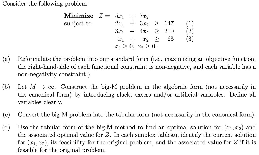 Solved Consider the following problem: Minimize Z= subject | Chegg.com