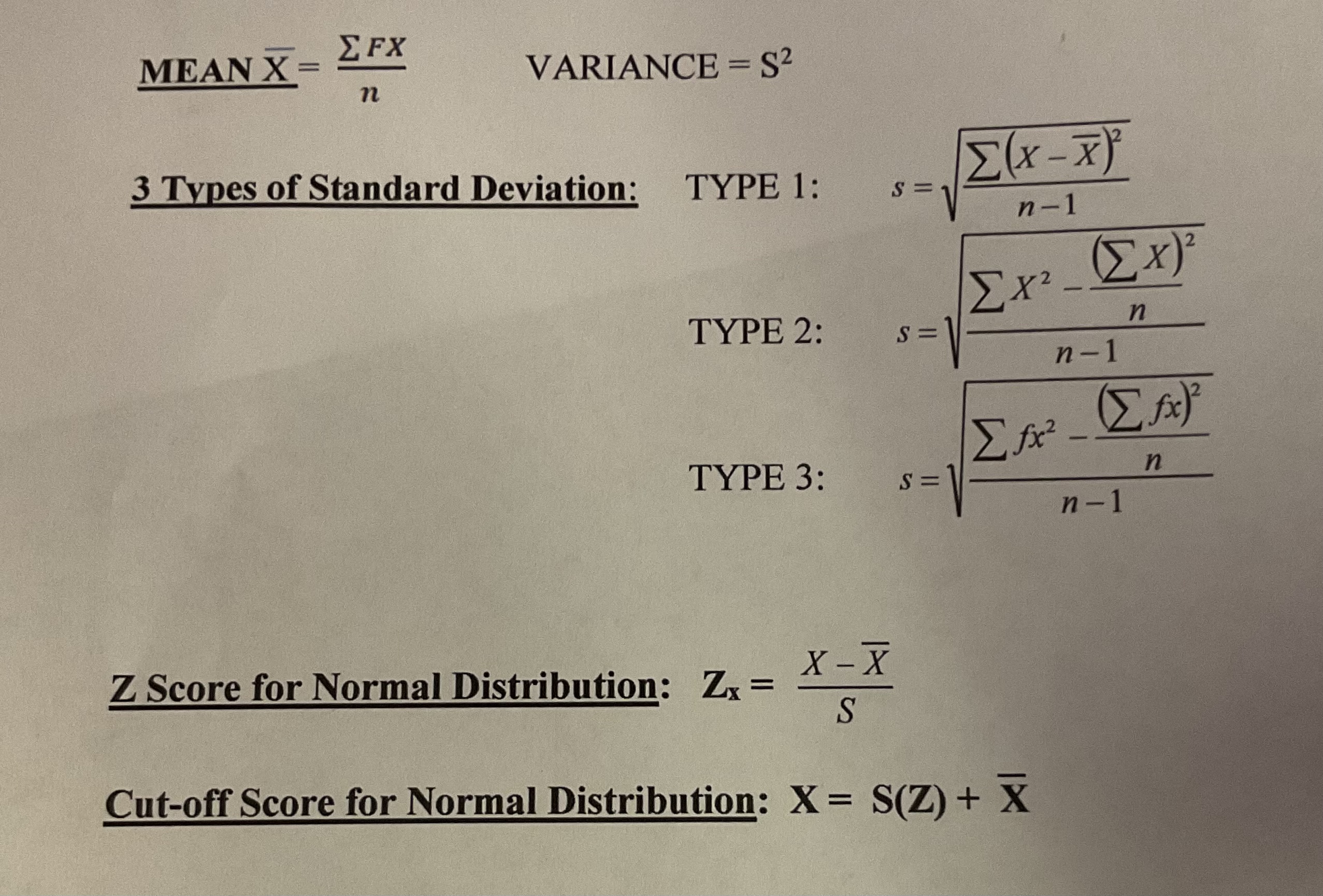 Solved MEANXˉ=n∑FX VARIANCE =S2 3 Types of Standard | Chegg.com