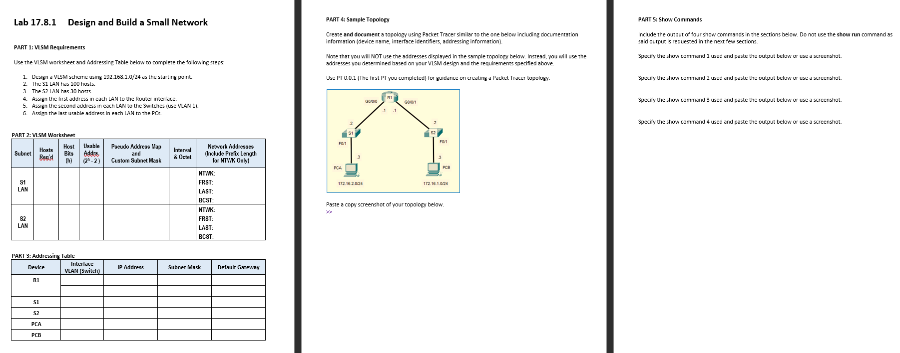 Solved Lab 17.8.1 Design and Build a Small Network PART 1: | Chegg.com