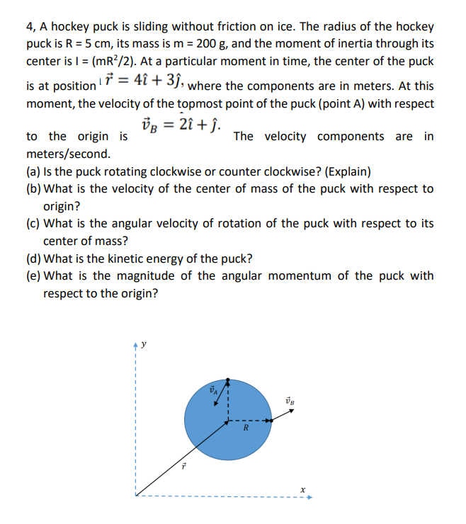 Solved 4, A hockey puck is sliding without friction on ice.