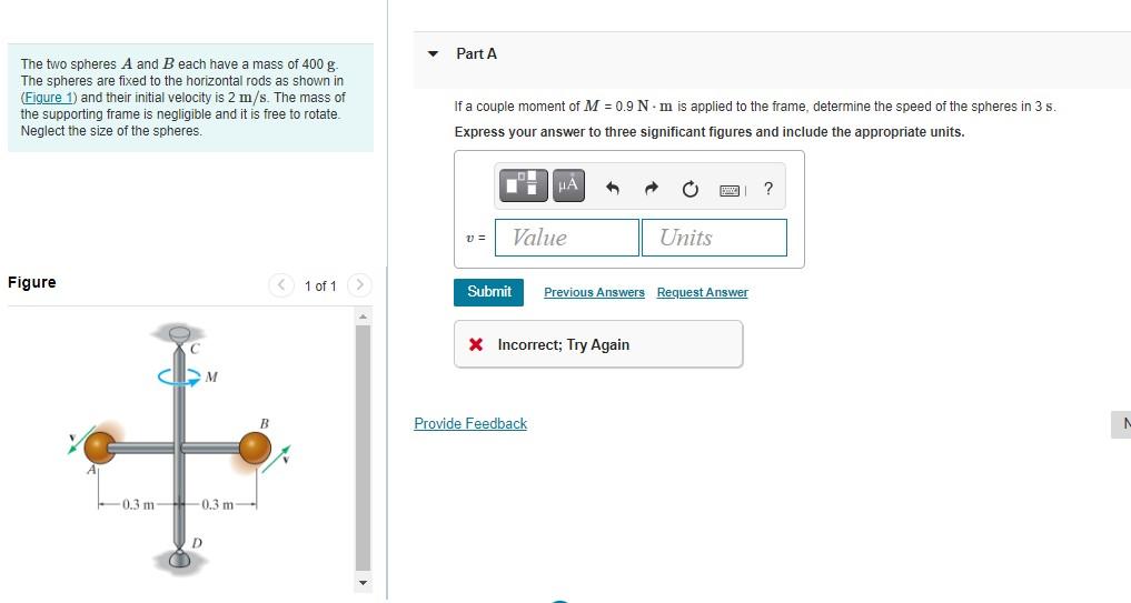 Solved The Two Spheres A And B Each Have A Mass Of 400 G. | Chegg.com