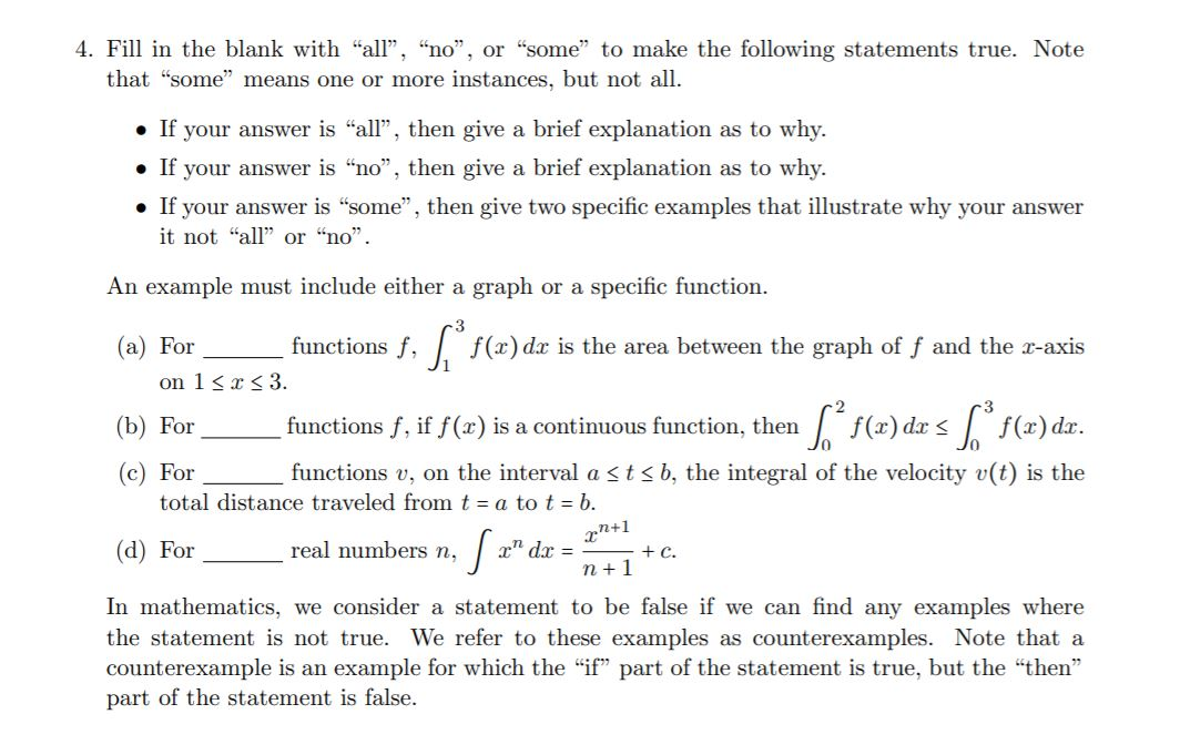 Solved 4. Fill in the blank with "all", "no", or "some” to | Chegg.com