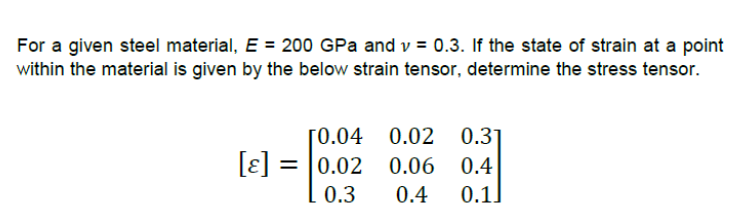 Solved For a given steel material, E = 200 GPa and v = 0.3. | Chegg.com