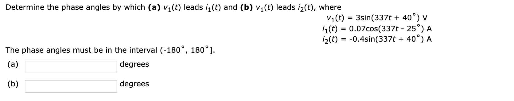 Solved Determine the phase angles by which (a) vy(t) leads | Chegg.com
