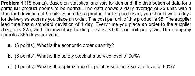 Solved Problem 1 (18 points). Based on statistical analysis | Chegg.com