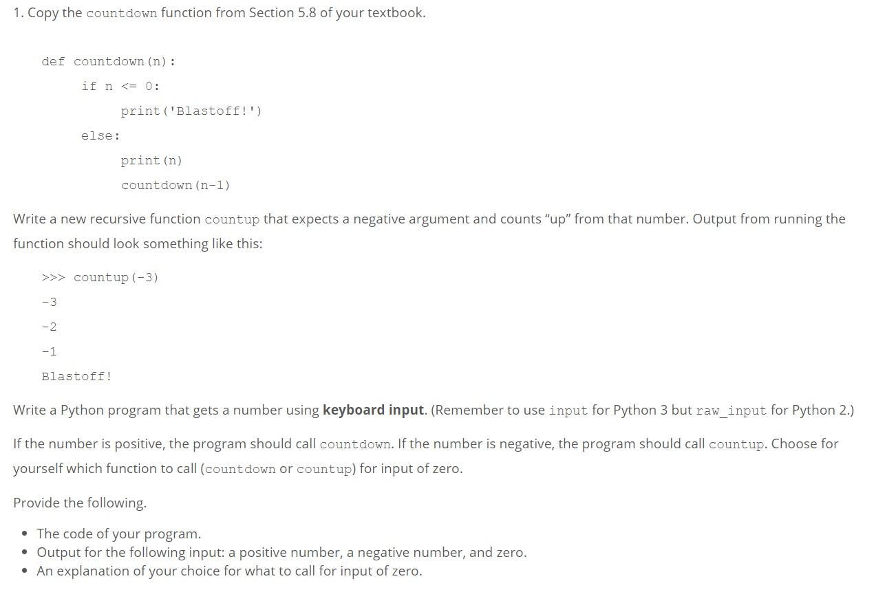 Solved 1. Copy the countdown function from Section 5.8 of | Chegg.com