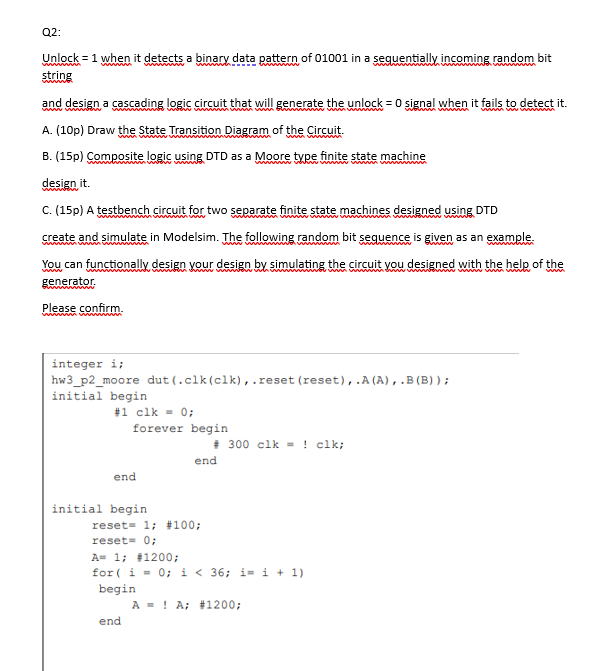 Solved Q2: Unlock =1 When It Detects A Binary Data Pattern | Chegg.com