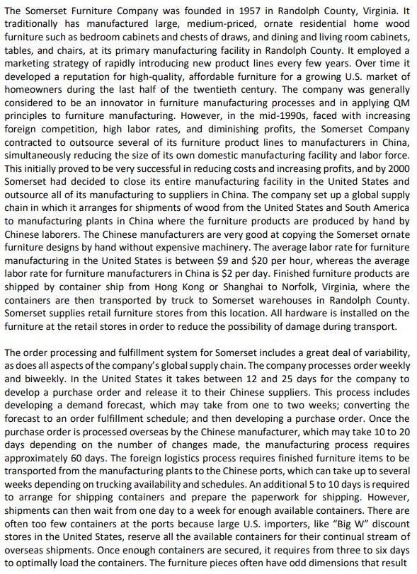 Solved The Somerset Furniture Company was founded in 1957 in