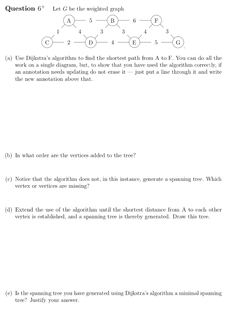 Solved Question 6 Let G be the weighted graph (a) Use | Chegg.com