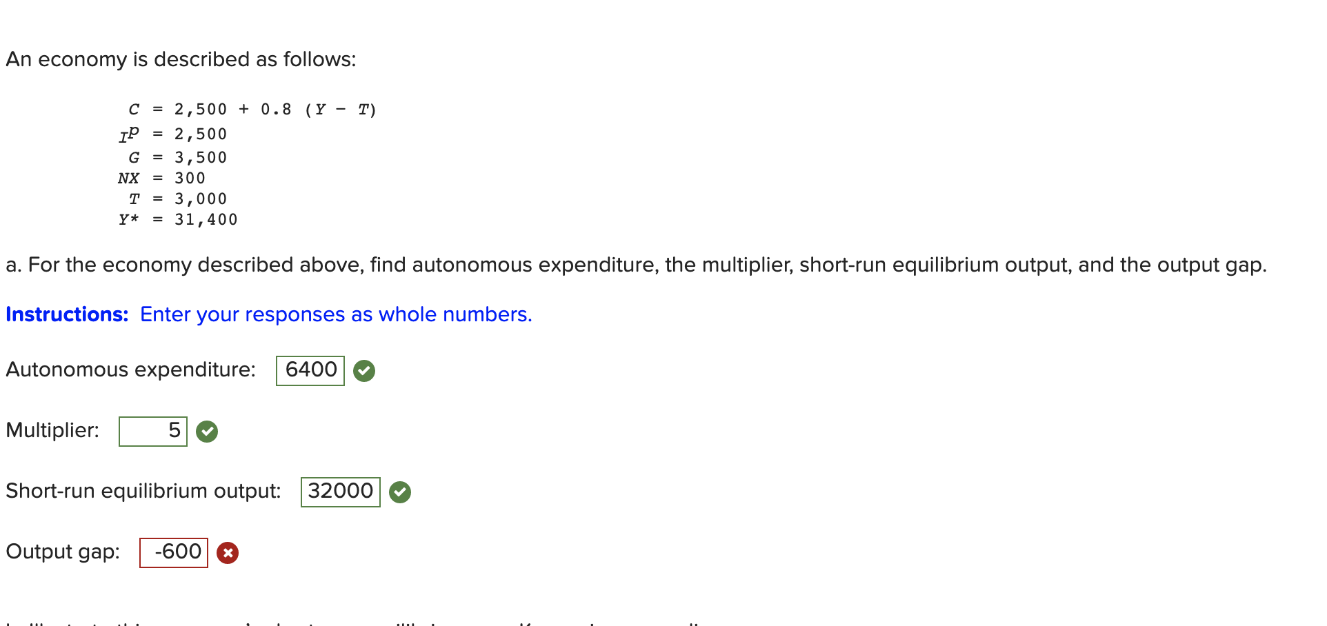 Solved An Economy Is Described As Follows C 2 500 Chegg