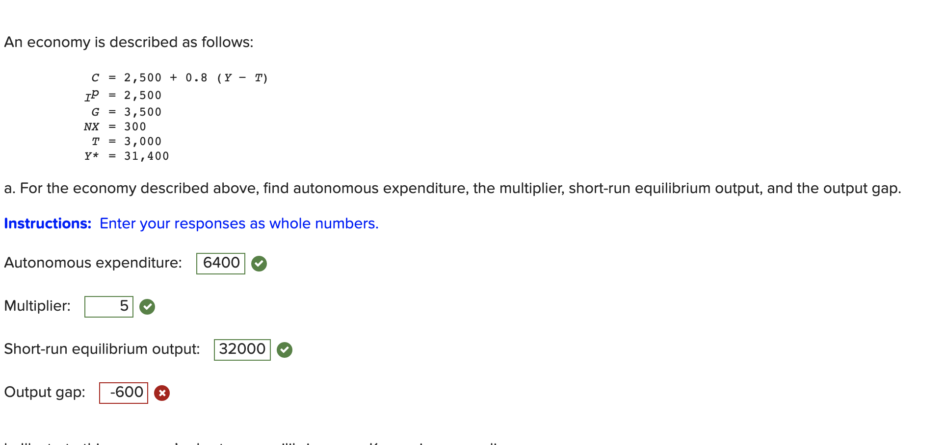 Solved An economy is described as follows: - = = C = 2,500 + | Chegg.com