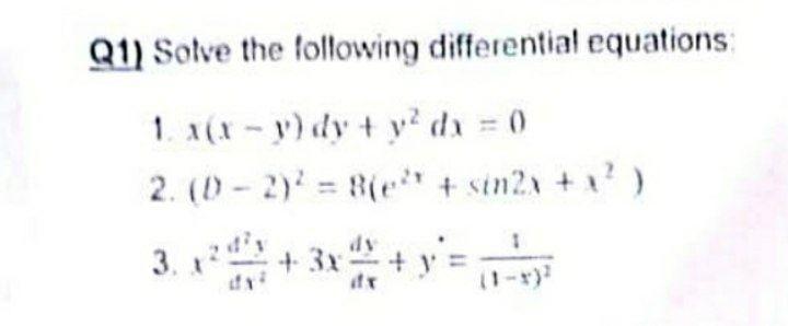 Solved Q1) Solve the following differential equations 1 | Chegg.com