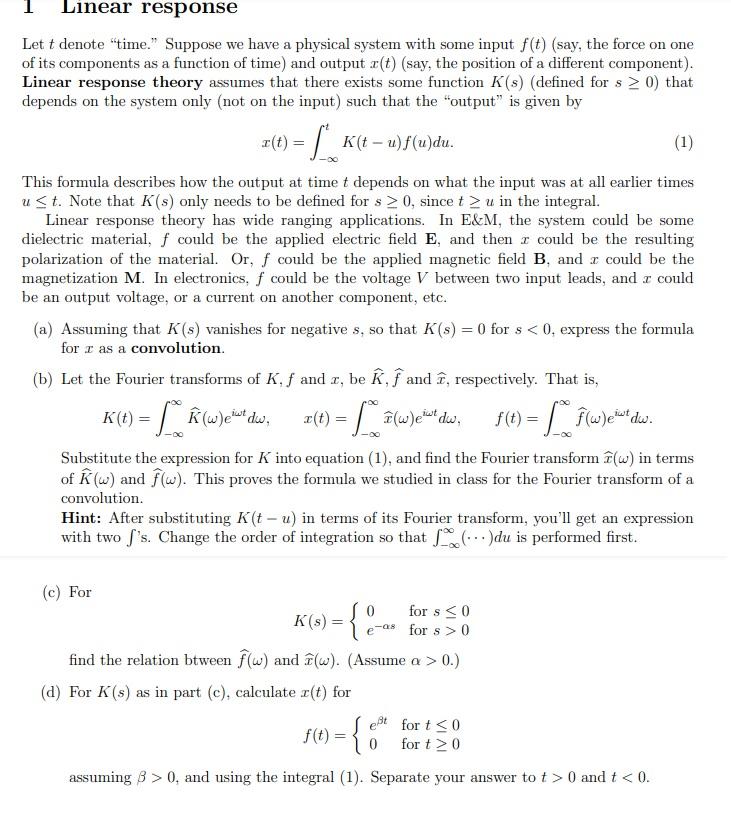 Linear response Let t denote 