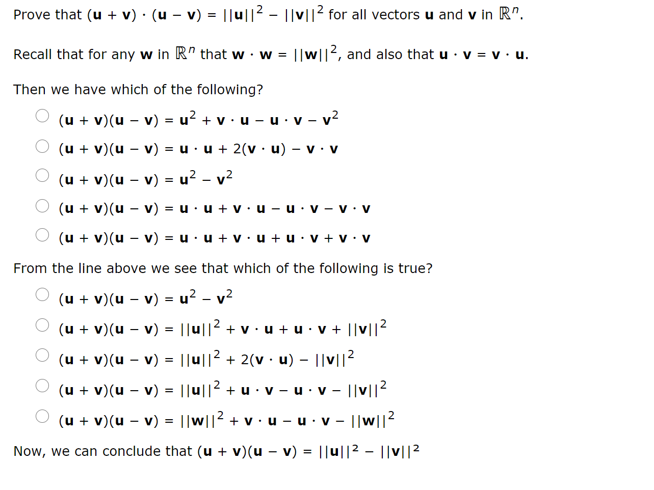 Solved Prove That (u + V) · = U12 V2 For 