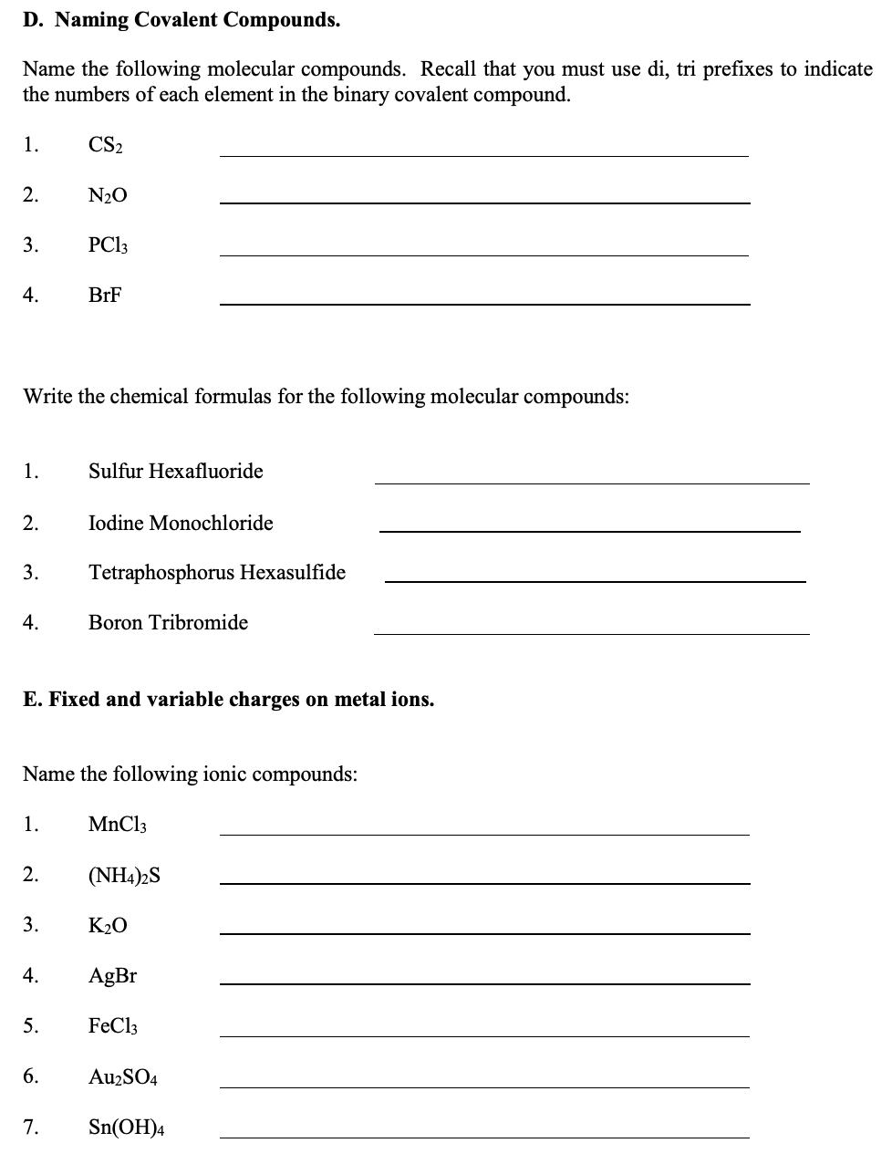 Solved B. Binary Ionic Compounds with Metals of Variable | Chegg.com