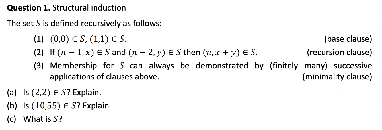 Question 1. Structural induction The set S is defined | Chegg.com