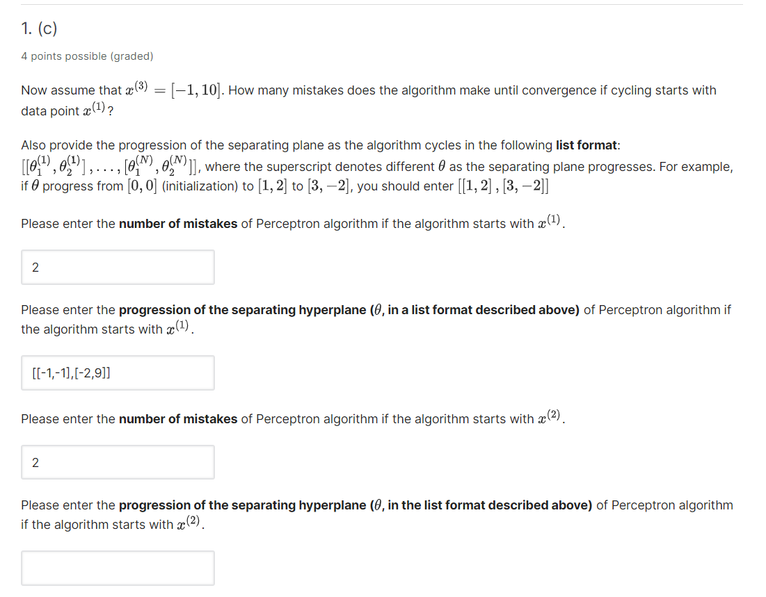 Consider applying the perceptron algorithm through | Chegg.com