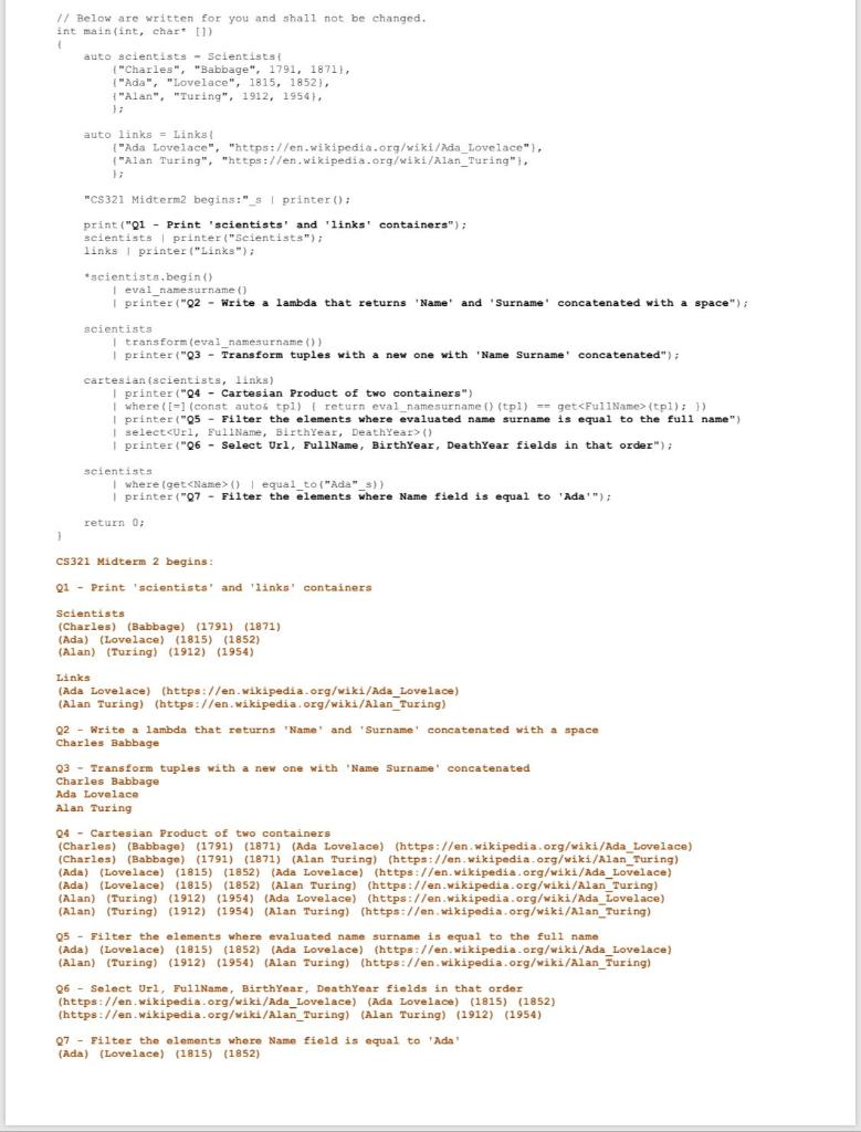 Console outputs that you are required to write your | Chegg.com