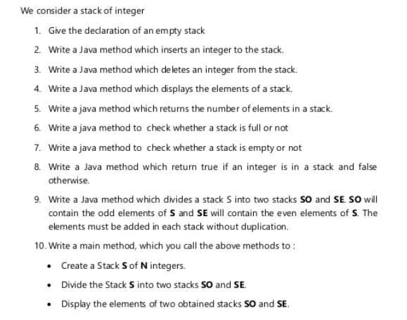 Solved We consider a stack of integer 1. Give the | Chegg.com