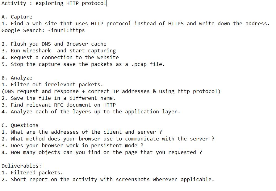 Solved Activity : exploring HTTP protocol A. Capture 1. Find | Chegg.com