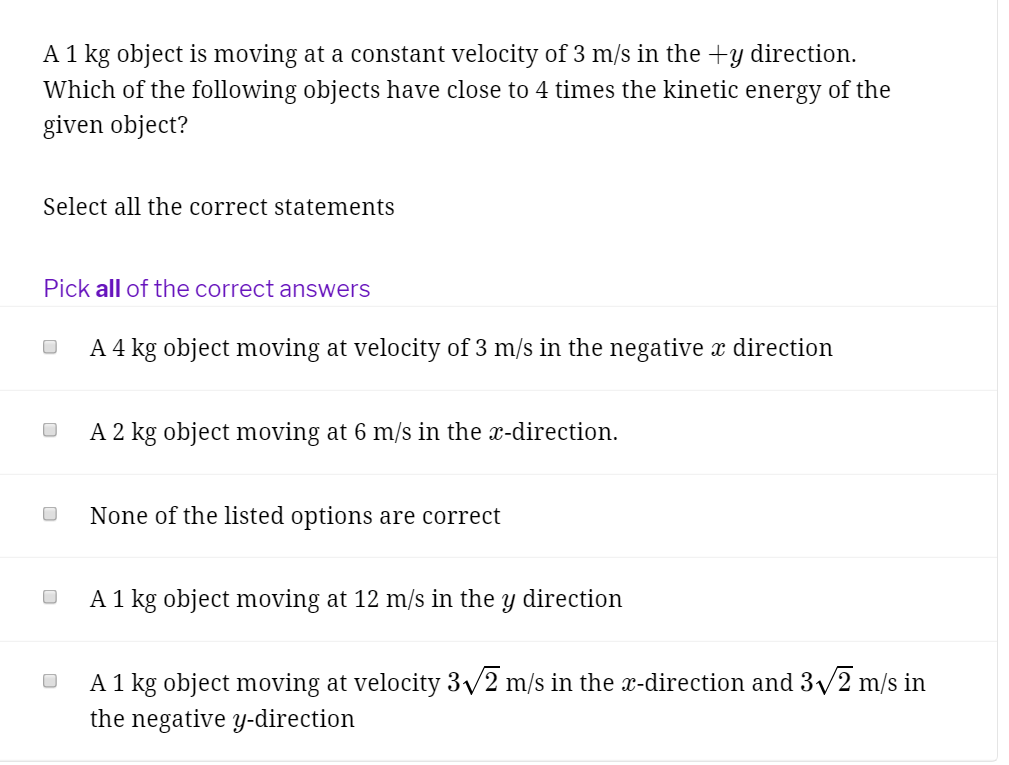 Solved A 1 kg object is moving at a constant velocity of 3 | Chegg.com