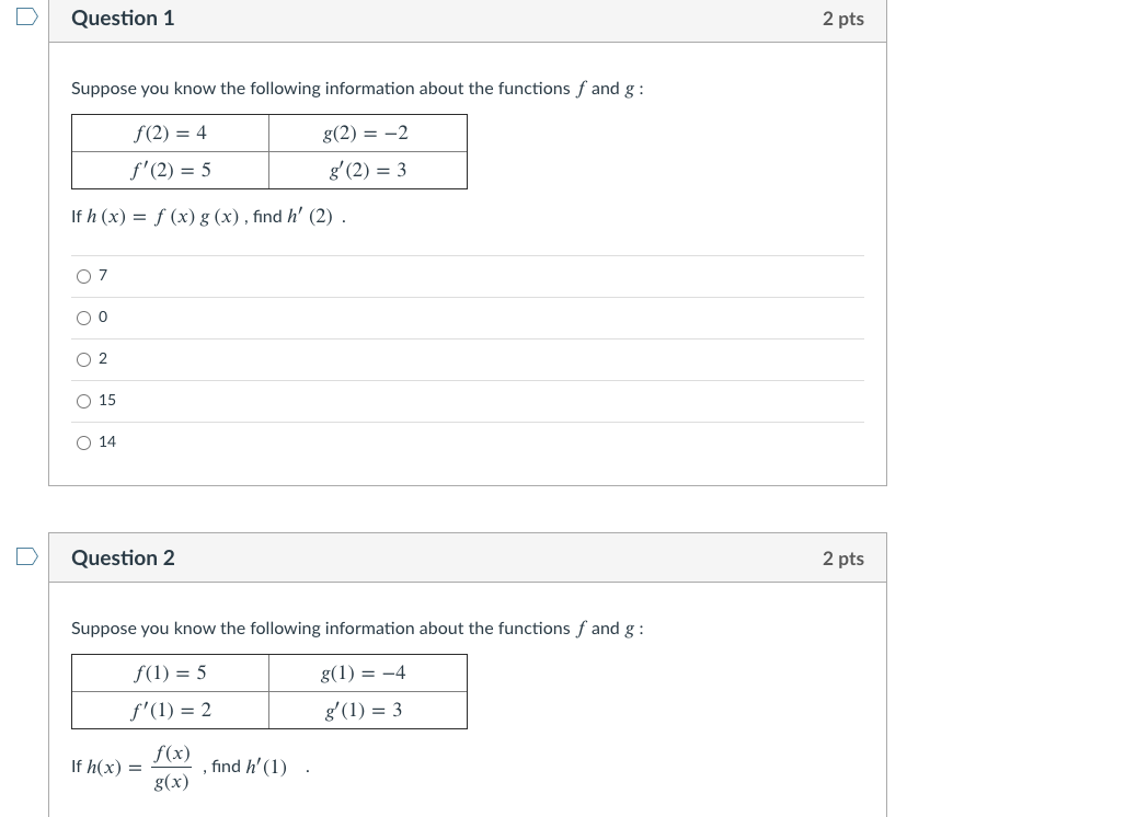 Solved Question 1 2 pts Suppose you know the following | Chegg.com