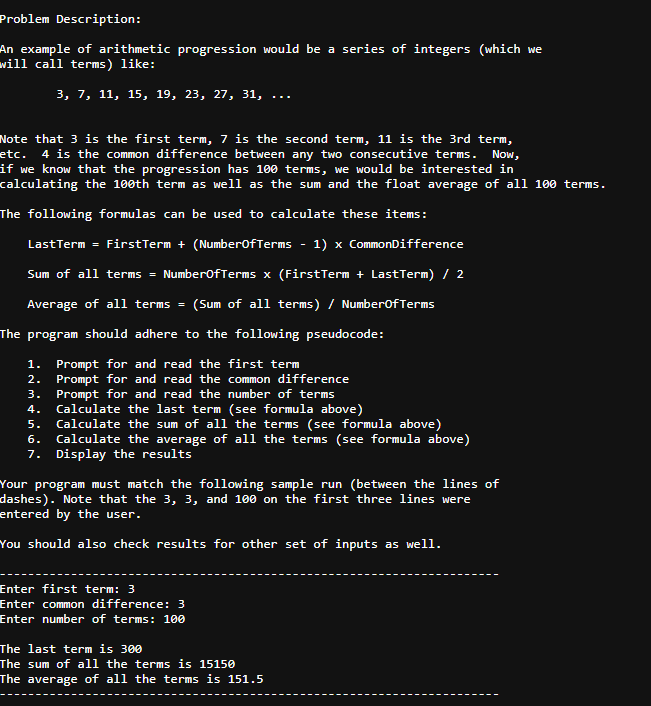 Solved Problem Description: An example of arithmetic | Chegg.com