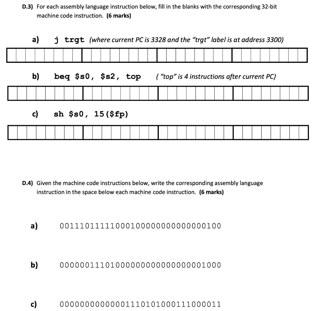Solved D.3) For each assembly language instruction below, | Chegg.com