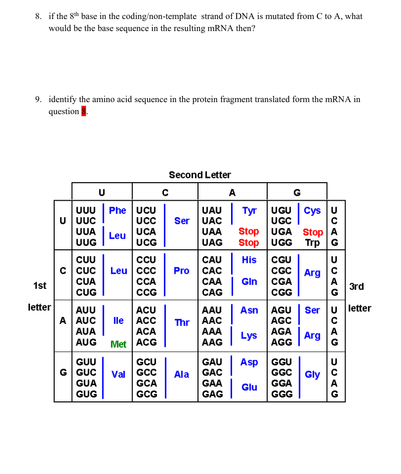 Solved Question 1: Given the following base sequence on the | Chegg.com