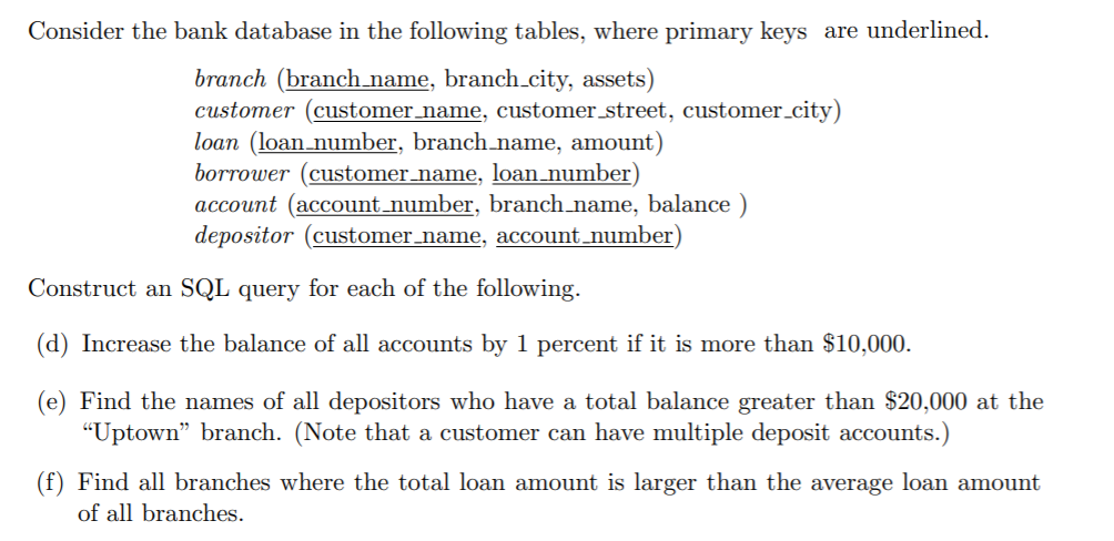 Solved Consider the bank database in the following tables, | Chegg.com
