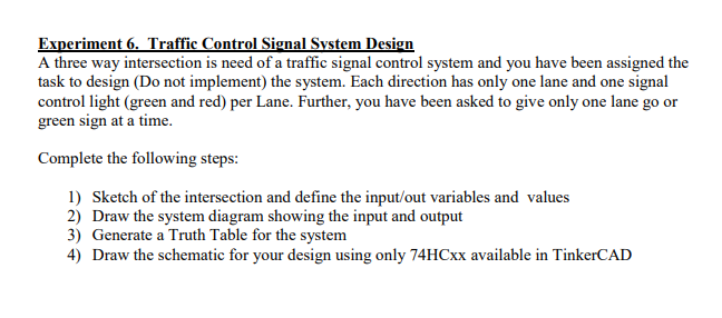 Solved Experiment 6. Traffic Control Signal Svstem Design A | Chegg.com