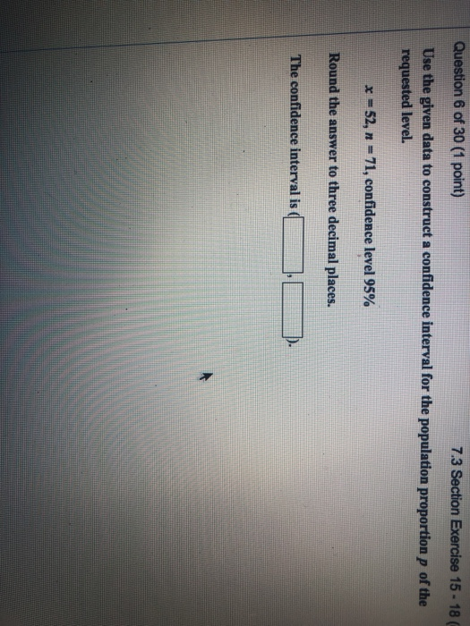 Solved Question 6 of 30 (1 point) Use the given data to | Chegg.com