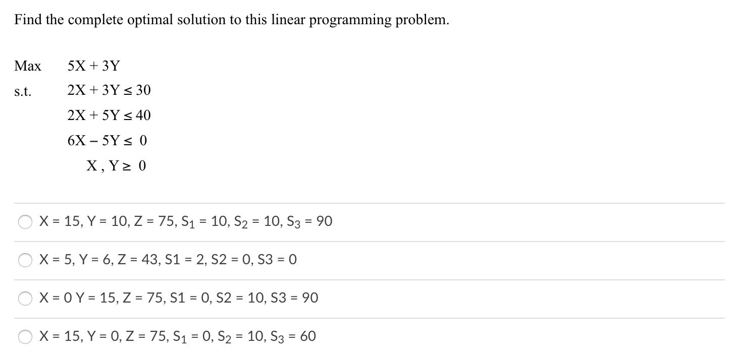 Solved Find the complete optimal solution to this linear | Chegg.com