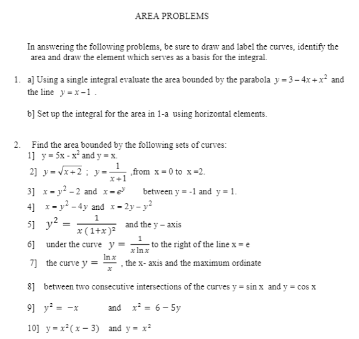 Solved AREA PROBLEMS In answering the following problems, be | Chegg.com