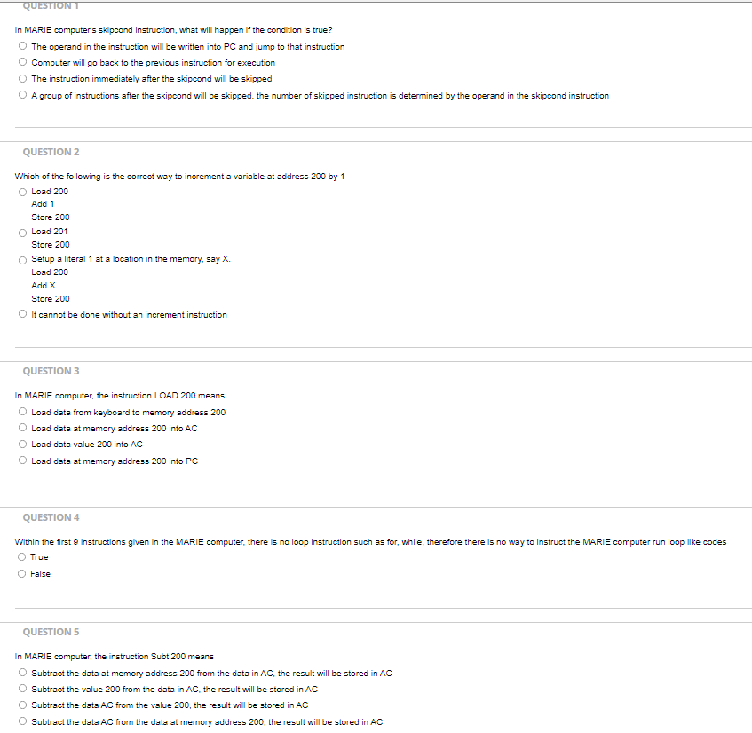 Solved QUESTION In MARIE computer's skipcond instruction, | Chegg.com