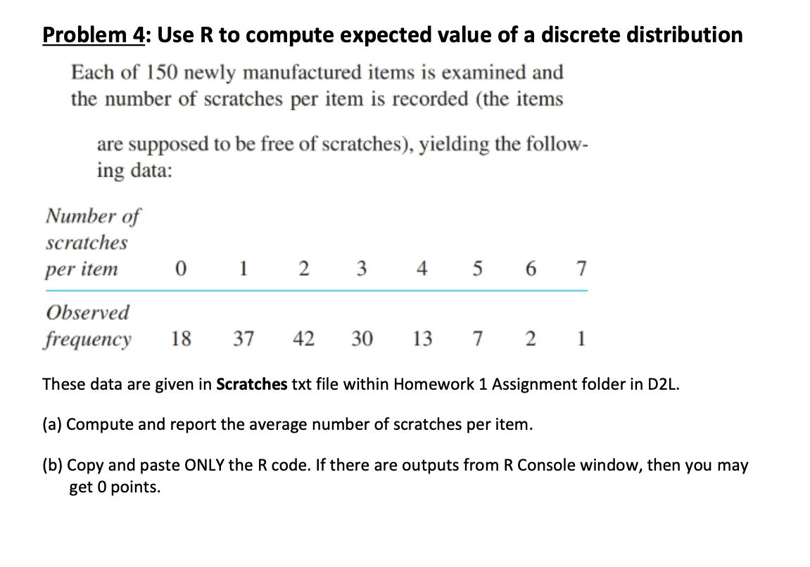 Solved Problem 4: Use R to compute expected value of a | Chegg.com