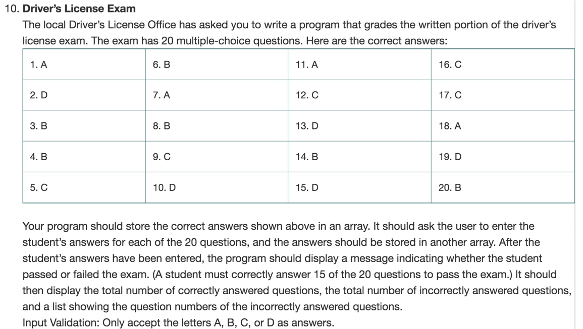 Solved 10. Driver's License Exam The local Driver's License | Chegg.com