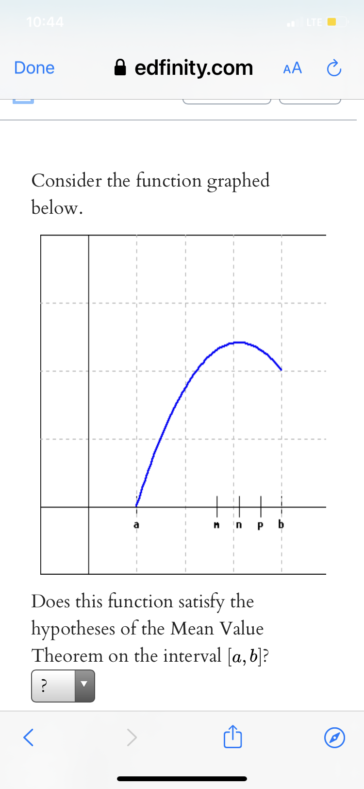 Solved 10:44 ESTE Done edfinity.com AA Consider the function | Chegg.com