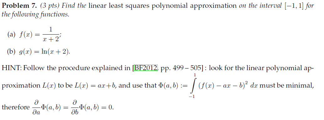 Solved Problem 7. (3 pts) Find the linear least squares | Chegg.com