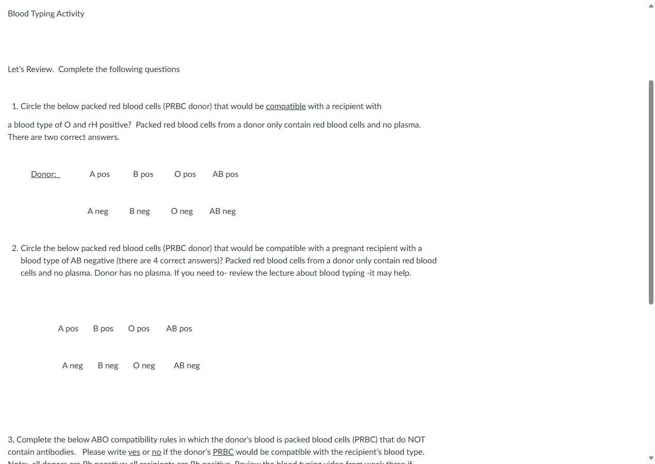 Solved Blood Typing Activity Let's Review. Complete The | Chegg.com