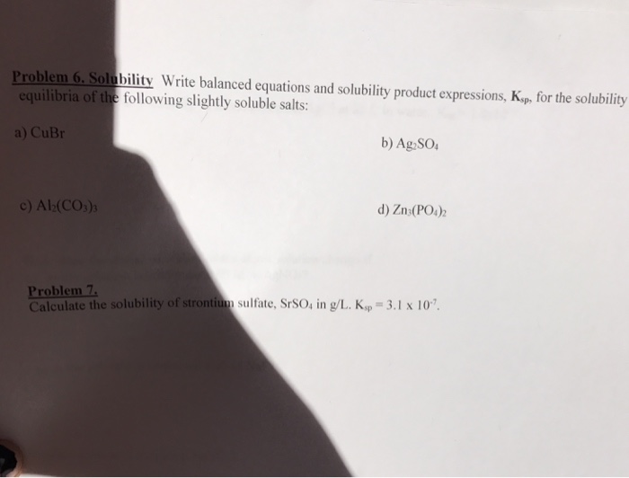 Solved Write Balanced Equations And Solubility Product | Chegg.com