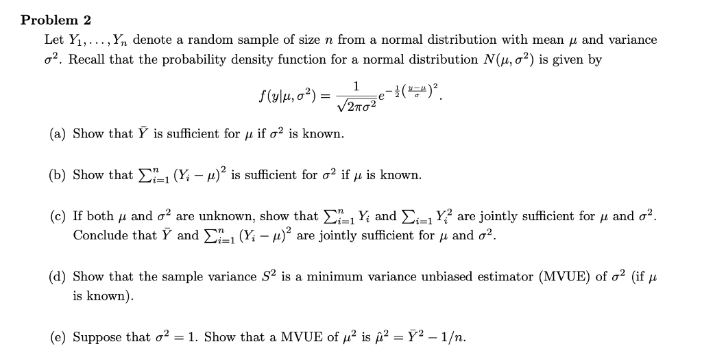 Problem 2 Let Y1, . . . , Yn denote a random sample | Chegg.com