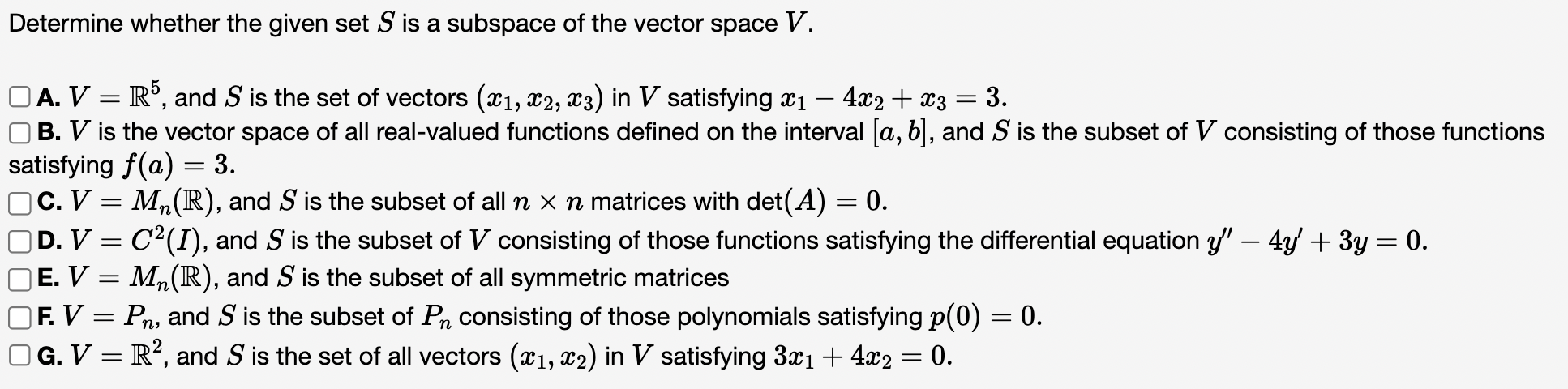 Solved Determine Whether The Given Set S Is A Subspace Of | Chegg.com