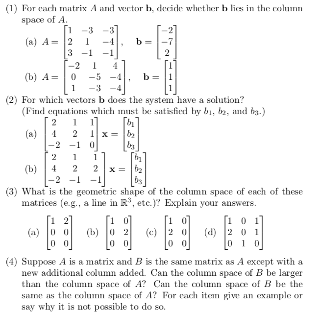 Solved Linear Algebra For Each Matrix A And Vector B, | Chegg.com