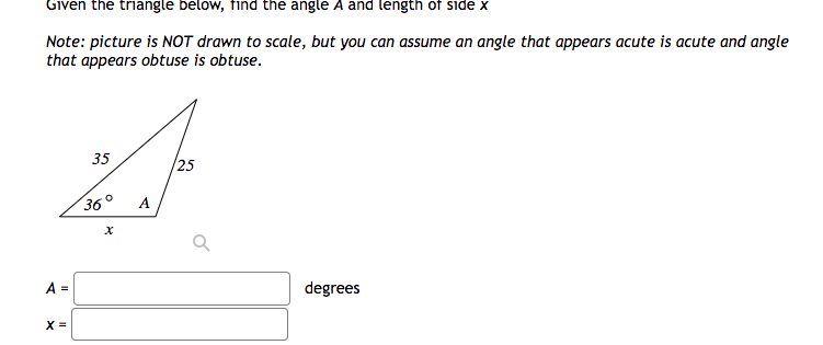 Solved Given the triangle below, find the angle A and length | Chegg.com